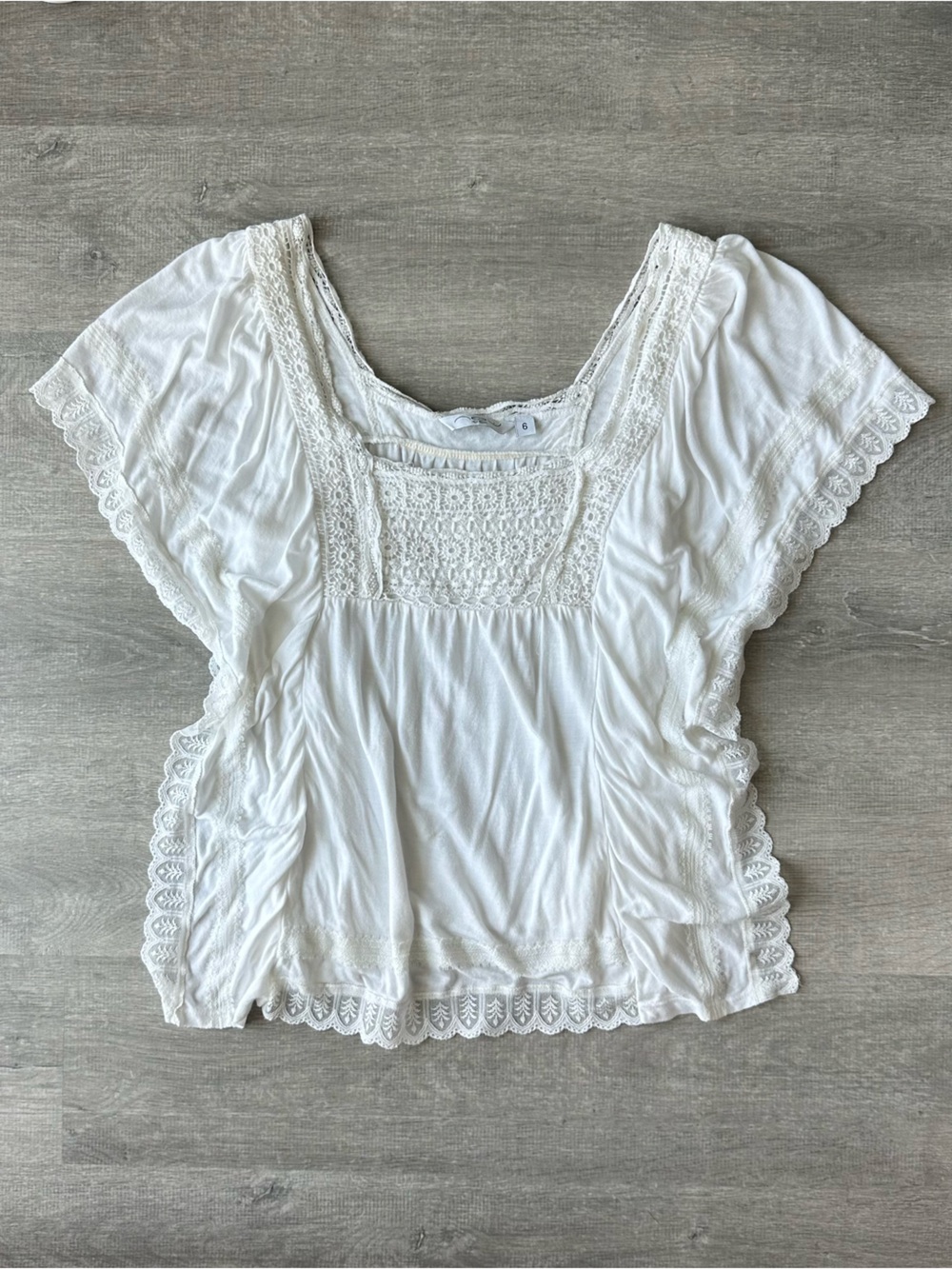 New Look Women's White Crochet-Trim Peasant Top Blouse